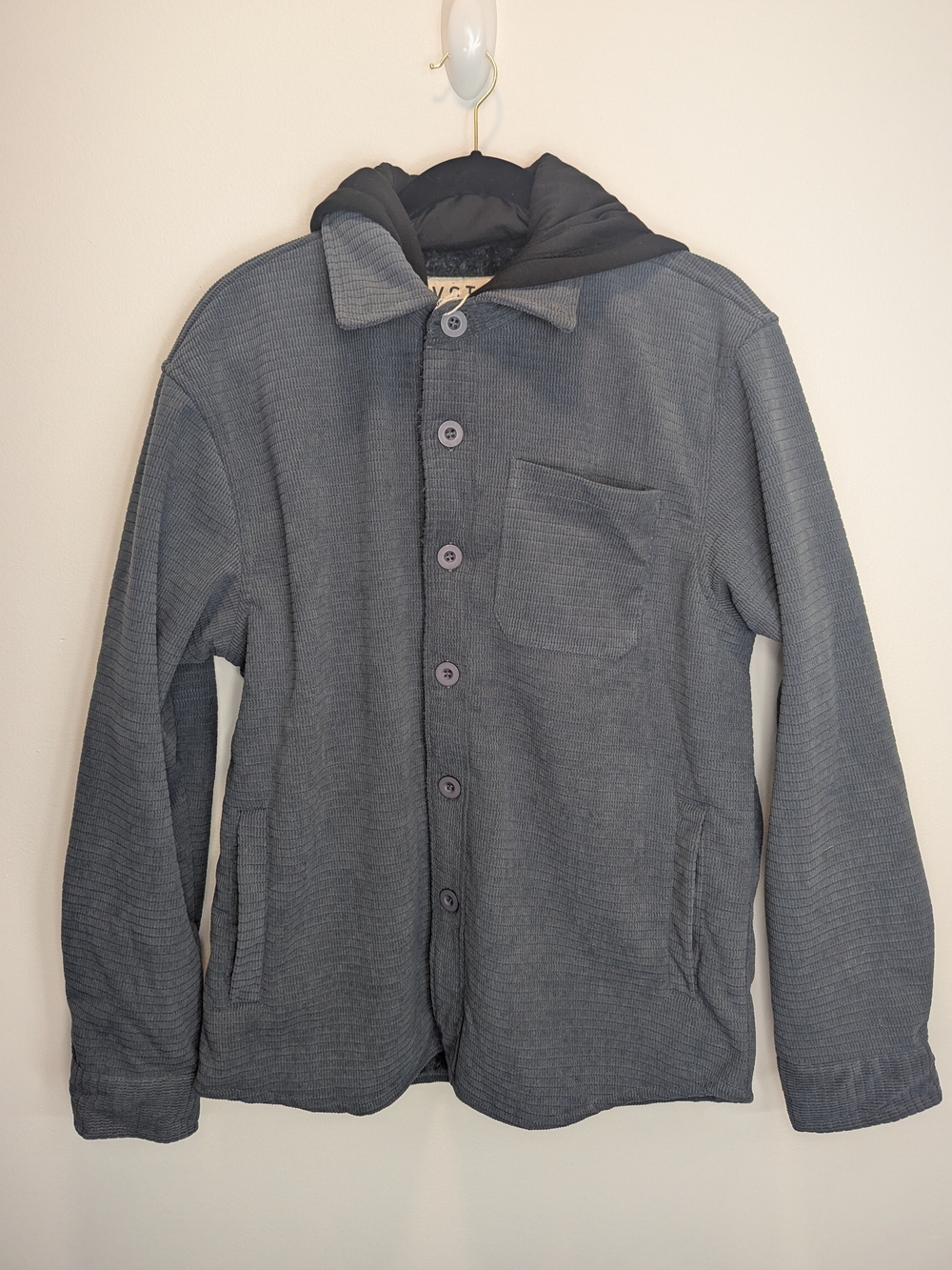 VSTR Men's Gray Quilted Shirt Jacket with Black Hood NWT Medium Fall Athleisure